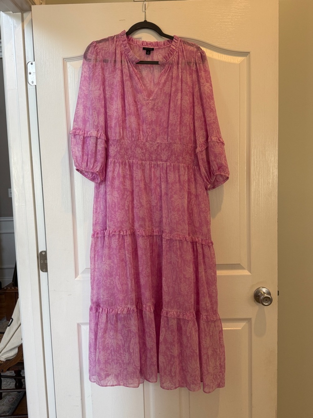 Ann Taylor Lavender-Pink Paisley Tiered Maxi Dress